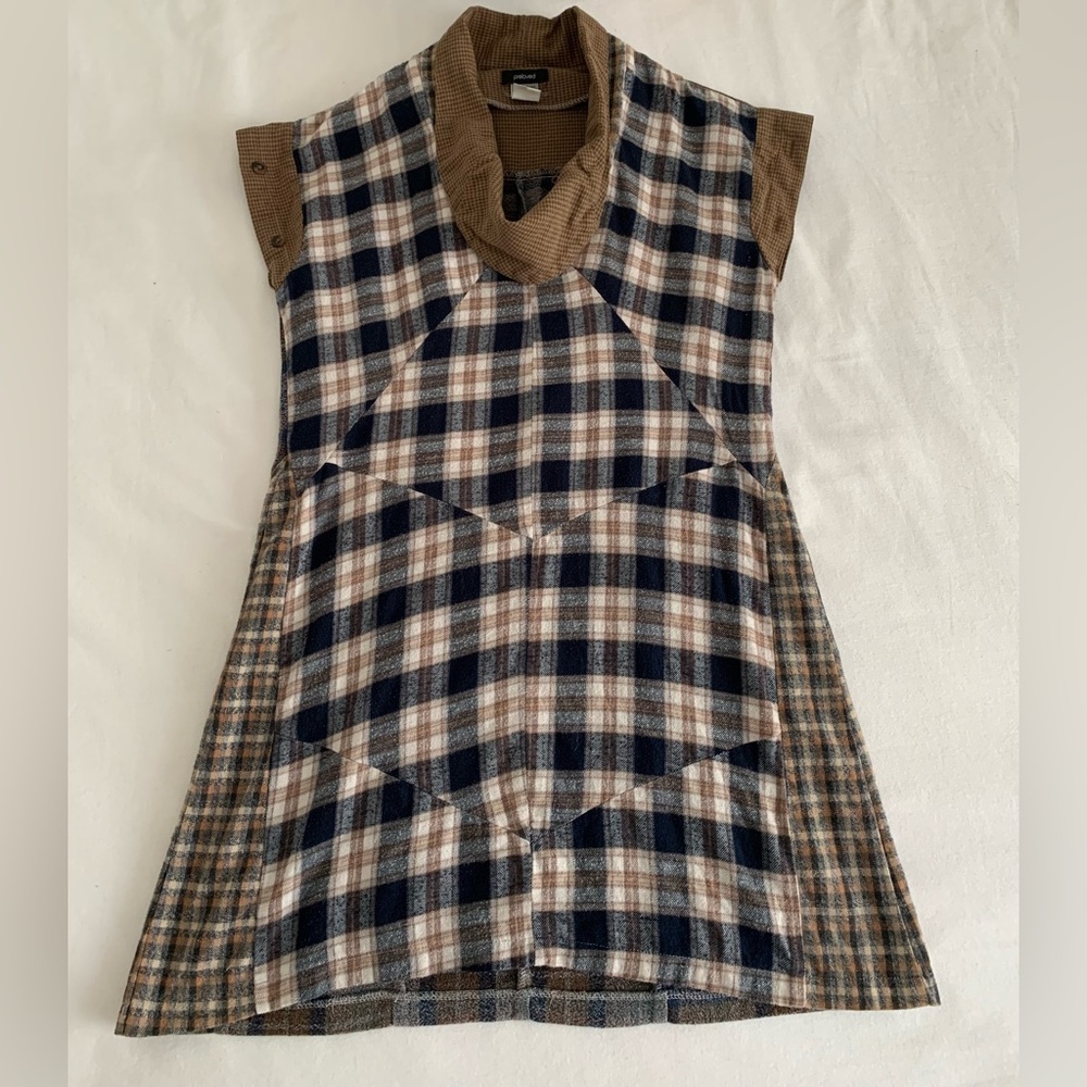 🇨🇦Upcycled Plaid Flannel cowl-neck tunic dress